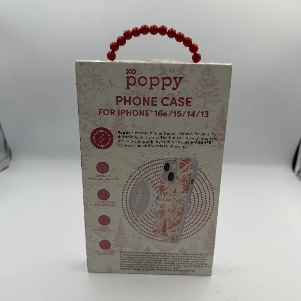 XO Poppy Phone Case for iPhone 13/14/15/16 MagSafe Compatible Red‎ Floral Toile